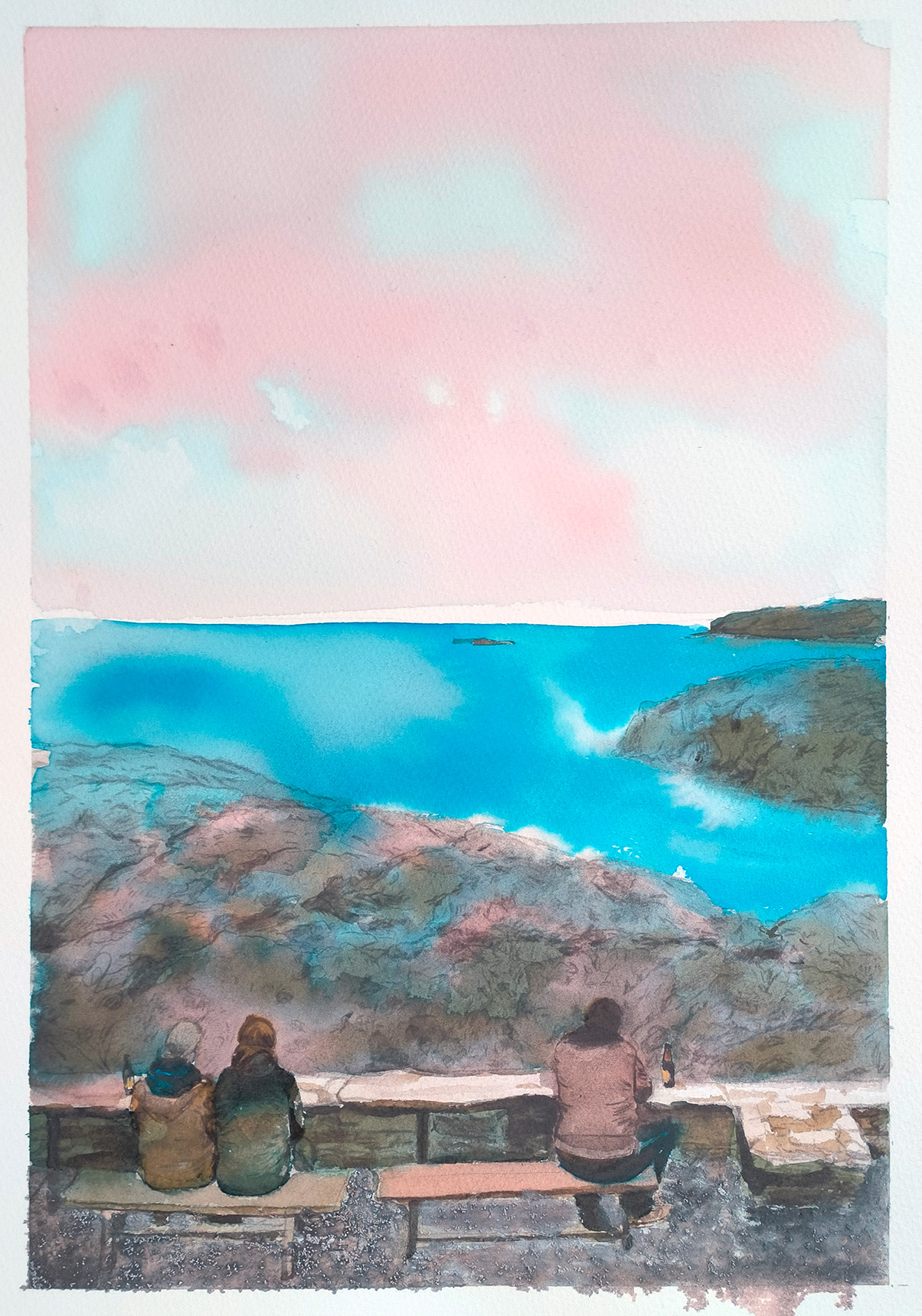 A l'estudi Pintura d’una dona pintant davant d’un llenç dins del seu estudi, amb quadres penjats a la paret al fons, títol de l’obra “A l’estudi”, de Marta Serra Pou.